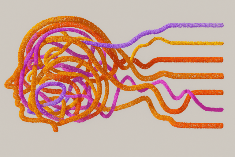Abstract visualization of neural connections, symbolizing the pattern-matching brain and mental health awareness.