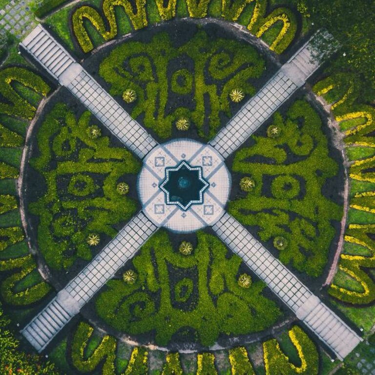 Aerial view of a symmetrical garden path, symbolizing clarity and perspective in the MAP technique.